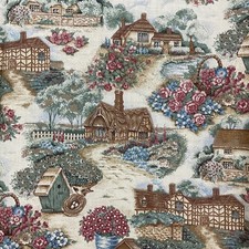 Vintage English Cottages & Birdhouses Cotton Fabric 110” x 45” Spring Industries picture