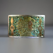 Mexico Taxco Sterling Silver Frame Solid 18k-22k Inlay And Turquoise Chip +8k picture