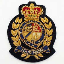 Custom Name Vintage Bullion Wire Hand Embroidered Crest, Blazer Badge with name picture