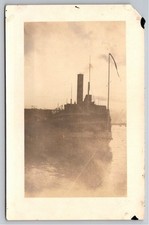 1910s Early Steamship Passenger Vessel Waterway Vintage B&W Sepia Photo Snapshot picture