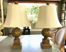 SALE Antique Pair of French Hand Painted Wooden Lamps SALE picture