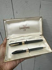 Vintage Sheaffer Snorkel Fountain Pen & Pencil Set Black 14K Nib In Box picture
