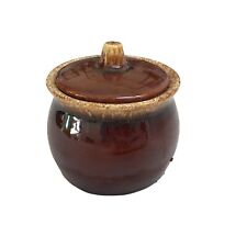VINTAGE HULL POTTERY Oven Proof BROWN GLAZE Sugar Bowl SIGNED Bean Pot READ picture