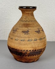 Antique Nootka Native American Basket on Chinese Stoneware Brandy Bottle 19th C. picture