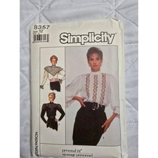 Simplicity 8357 Vintage 80s Misses Blouse Sewing Pattern Lace High Neck Size 12 picture