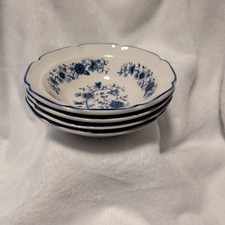 Vintage Korean Blue Floral Scalloped Porcelain Dessert Bowl picture
