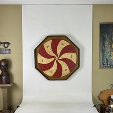 Marvelous Vintage American Folk Art Penny Pitch Wood Game Board In Swirl Design picture