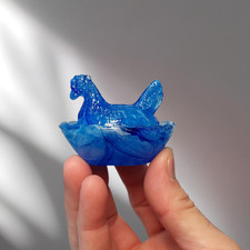 Blue Cream Swirl Hen on Nest Mini Chicken Salt Dish, Depression Style Glass picture
