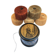 c. 1860-80s Lacquered Papier Mache Thread Box with Gilding & Albumen Portrait  picture