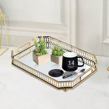 Metal Vintage Octagon Mirror Tray Glass Surface Luxurious Makeup Storage Holder picture