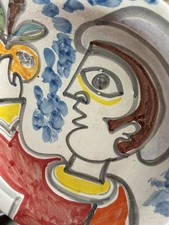 Vintage DeSimone Pottery Pasta Bowl/Plate/Dish Picasso Style Man Picking Fruit picture