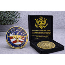 U S NAVY F/A 18 HORNET Challenge Coin with special velvet w/ Retirement Award picture