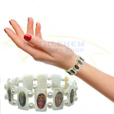 Mother Of Pearl Bracelet White Saint Icon Jerusalem Jesus Stretch Beads Handmade picture