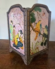 Antique Huntley & Palmers Japanese Screen Biscuit Tin c.1913 Geisha Hawk Geese picture