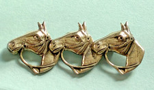 VINTAGE Sterling Silver Three Horse Head Racing Riding Hunting Equestrian Brooch picture