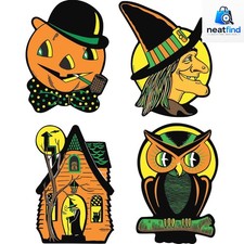Vintage Halloween Decor 4 pcs Double-Sided Cutouts 8.5-9.25in Wall Party picture