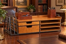 Rare Vintage Wood  Iron Metal Heavy Desk Organizer picture