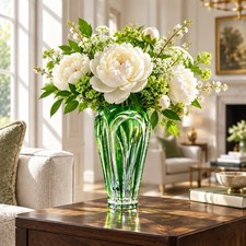 Hand Cut 7-Inch Caesar Crystal Bohemiae Emerald Cut Glass Fountain Vase STUNNING picture