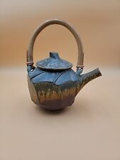 Shankin Pottery Teapot Classic Drip Glaze Bamboo Handle Signed  picture