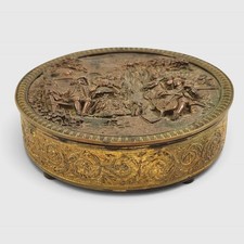 Antique French Repousse Bronze Jewelry Casket Box Musicians Victorian Ladies picture