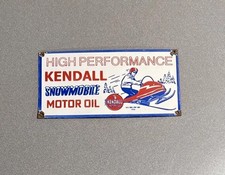 VINTAGE 12” 1948 KENDALL SNOWMOBILE PORCELAIN SIGN CAR OIL GAS MOTORCYCLE TRUCK picture