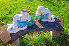 VTG. Large Hand Carved & Painted Wood Sleeping Baby Boy & Girl Buddha Sculpture picture