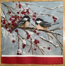 TWO Winter Birds Berries Snow Ice Christmas Bird Holly Paper Napkins Decoupage picture