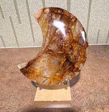 Honey comb  Crescent Moon Stone/Crystal Mineral Decor Piece on Display Stand 5