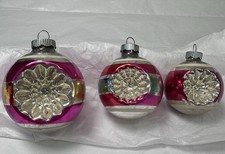 3 VTG Shiny Brite Double Indent Reflector Glass Christmas Ornaments Starburst picture