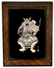 Vintage Japanese Aogai Lacquer Mother of Pearl Samurai In Armor Framed Signed picture