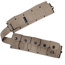 U.S. Army WWII Springfield M1 Garand 10 Pocket Canvas Ammunition Belt Khaki picture