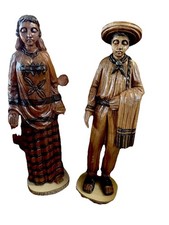 Te huana & Chavvo Oaxaco Handcarved Vintage Figurines Mexico 9” 1950-70’s picture