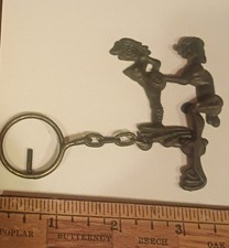 Vintage 1970s Naughty Man & Woman Moveable Keychain Risque Love Making Key Ring picture