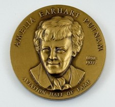 Amelia Earhart Aviation Hall of Fame Medal Token Brass Patriotic Lockheed Plane picture
