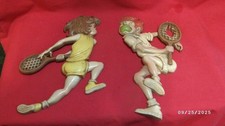 Sexton 1975 Cast Metal Tennis Player Wall Plaques Whimsical Man & Woman 1224 picture
