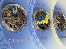 Set of coins State symbols of Ukraine Coat of arms Anthem Flag💛💙 picture