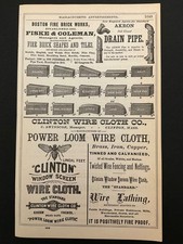 1883 Antique Ad Page Clinton Wire Cloth, Fiske & Coleman Fire Brick, Clinton MA picture