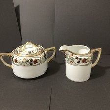 Antique Hand Painted Nippon Sugar & Creamer Set Floral Gold - READ- picture