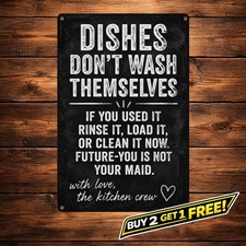 Wash Your Dishes Sign Funny Kitchen Punch Humor Metal Wall Decor 8x12 picture