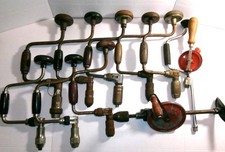 HUGE Lot of 11 Antique Crank Hand Ratchet Drill Wood Handle & Knob Vintage Tool picture
