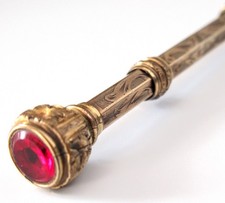 Antique Victorian Mechanical Pencil Retractable Engraved Gold Filled Red Stone picture