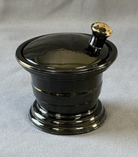 Black Amethyst Glass Mortar Pestle Powder Jar Vtg Vanity Trinket Antique JV Co picture