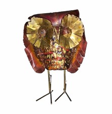 Vintage MCM Brutalist Metal Owl Sculpture Torch Cut Copper Brass Art  picture