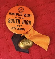 Vtg 1947 Minneapolis Rotary South High City Champs Pin Football Ribbon 2” picture