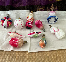 Vintage Lot of 10 Hand-Painted Figural Glass Christmas Bulbs Santa Bird Dog picture