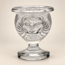 Lalique France Tete de Lion Crystal Candleholder Lion Head w Original Box picture