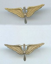 WWI WW1 1922 Air Service Collar Brass PILOT OFFICER SET of 2 WINGED PROPS Silver picture