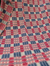 Antique 1850s American Overshot Coverlet Star And Table Kings Flower Variation picture