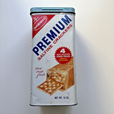 1960s Nabisco Premium Saltine Cracker Tin, English and Spanish Text, Vintage picture