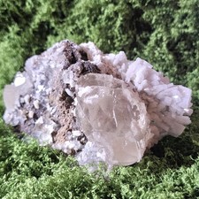 Large Calcite On Baby Blue Tabular Barite Specimen picture